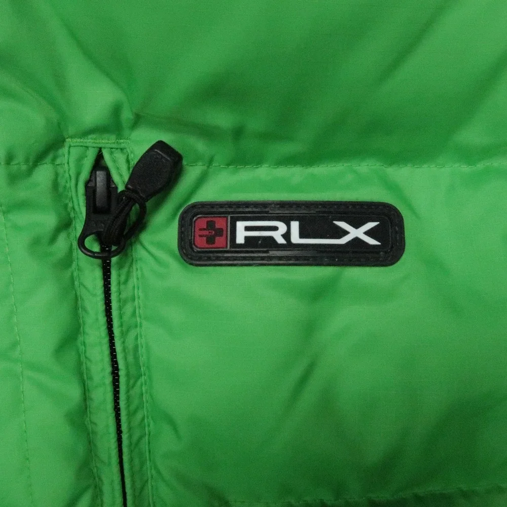 RLX Ralph Lauren Vest Mens Large Green Hooded Puffer Full Zip Pocket Down